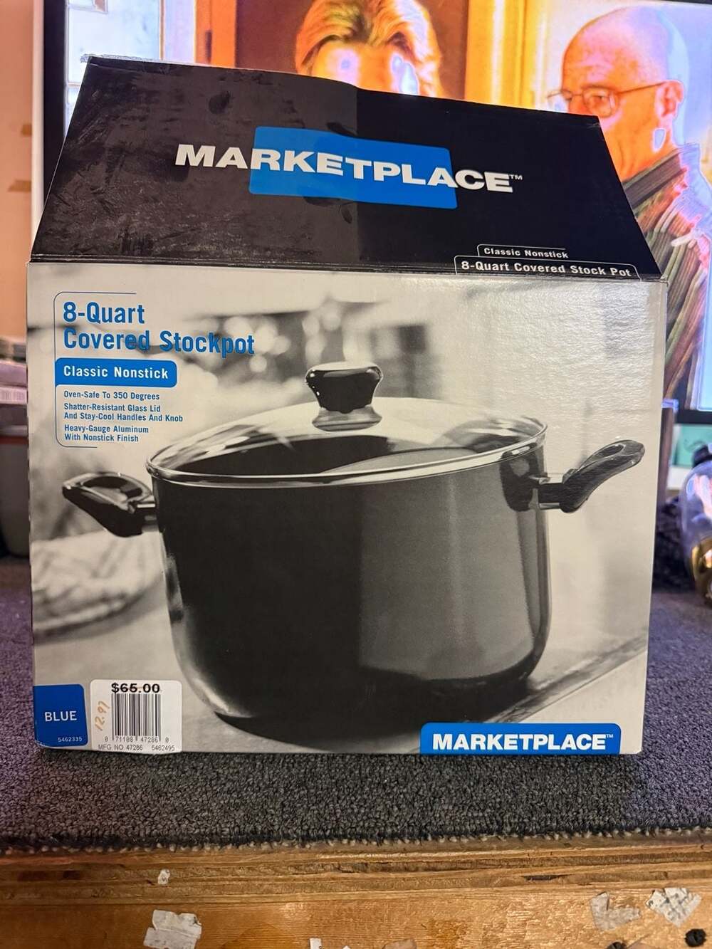 Marketplace 8-Quart Covered Stock Pot, Classic Nonstick Blue